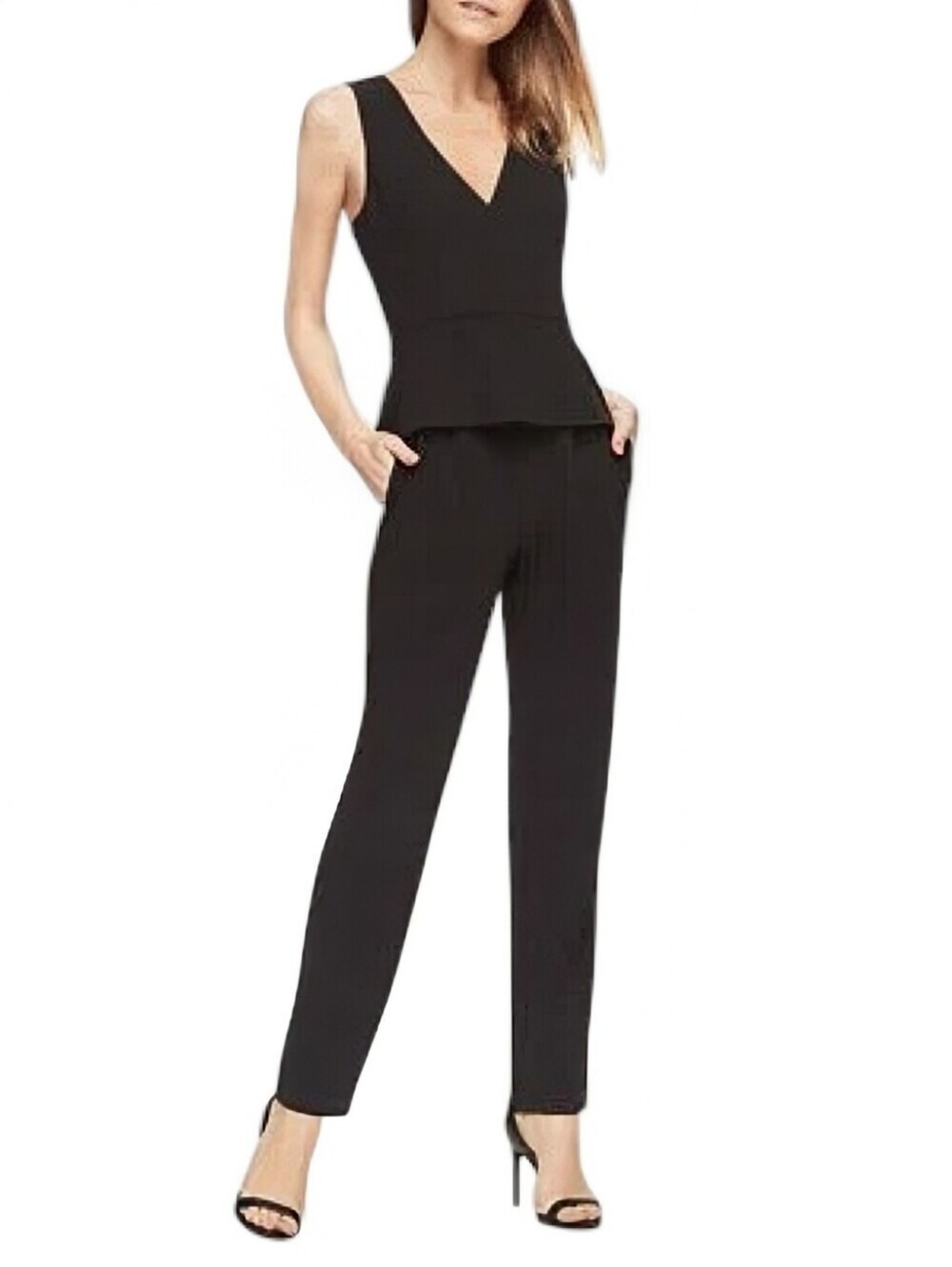 BCBGMaxAzria Cerys Jumpsuit Women 8 Black Peplum Tailored